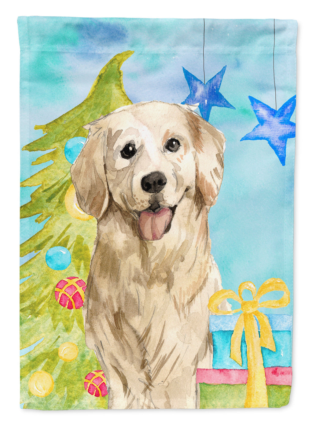 Christmas Tree Golden Retriever House Flag 28x40 Porch Sleeve Pole Decorative Outside Yard Banner Artwork Wall Hanging, Polyester