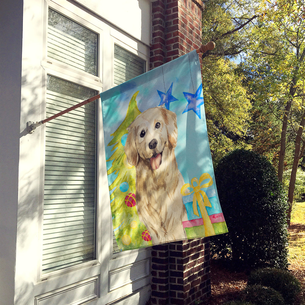 Christmas Tree Golden Retriever House Flag 28x40 Porch Sleeve Pole Decorative Outside Yard Banner Artwork Wall Hanging, Polyester