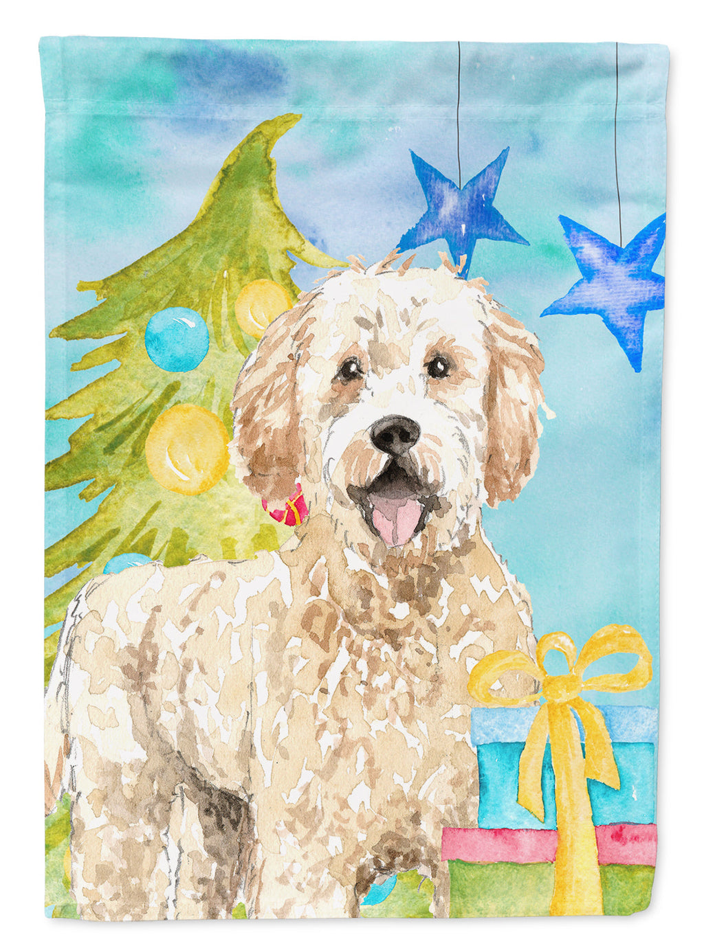 Christmas Tree Goldendoodle House Flag 28x40 Porch Sleeve Pole Decorative Outside Yard Banner Artwork Wall Hanging, Polyester