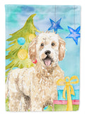 Christmas Tree Goldendoodle House Flag 28x40 Porch Sleeve Pole Decorative Outside Yard Banner Artwork Wall Hanging, Polyester