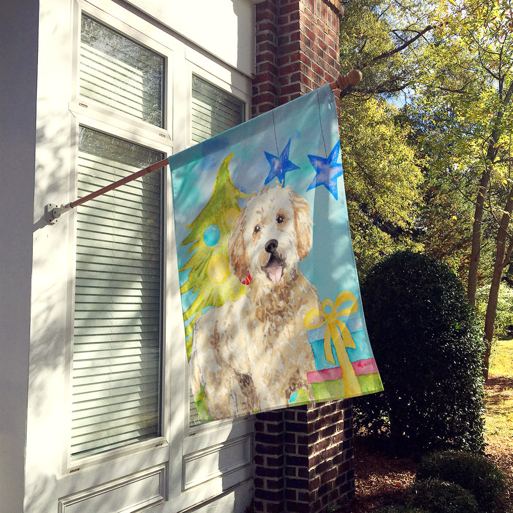 Christmas Tree Goldendoodle House Flag 28x40 Porch Sleeve Pole Decorative Outside Yard Banner Artwork Wall Hanging, Polyester
