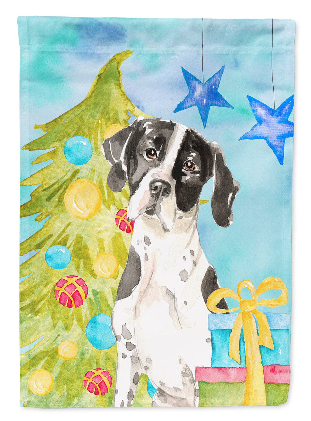 Christmas Tree English Pointer House Flag 28x40 Porch Sleeve Pole Decorative Outside Yard Banner Artwork Wall Hanging, Polyester