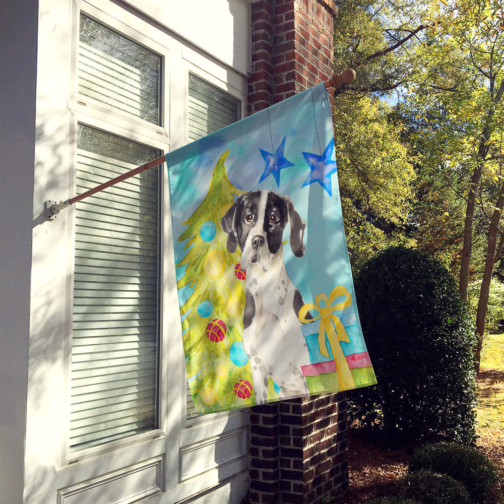 Christmas Tree English Pointer House Flag 28x40 Porch Sleeve Pole Decorative Outside Yard Banner Artwork Wall Hanging, Polyester