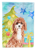 Christmas Tree Cavapoo House Flag 28x40 Porch Sleeve Pole Decorative Outside Yard Banner Artwork Wall Hanging, Polyester