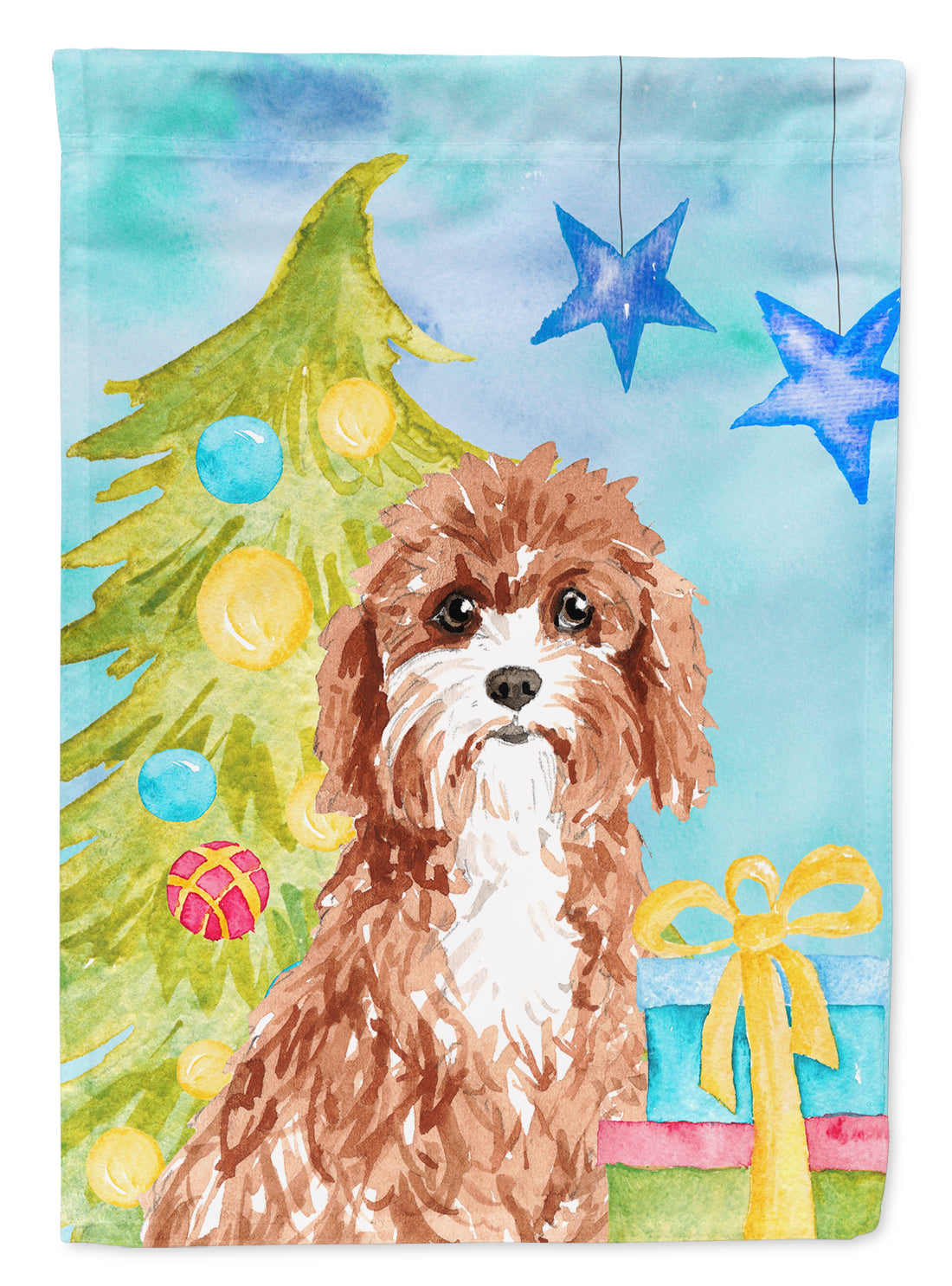 Christmas Tree Cavapoo House Flag 28x40 Porch Sleeve Pole Decorative Outside Yard Banner Artwork Wall Hanging, Polyester