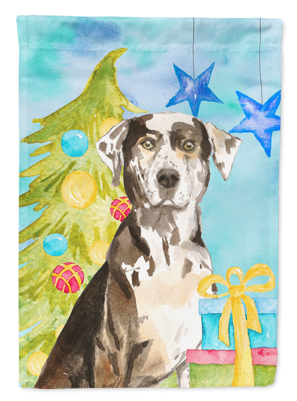Christmas Tree Catahoula Leopard Dog House Flag 28x40 Porch Sleeve Pole Decorative Outside Yard Banner Artwork Wall Hanging, Polyester