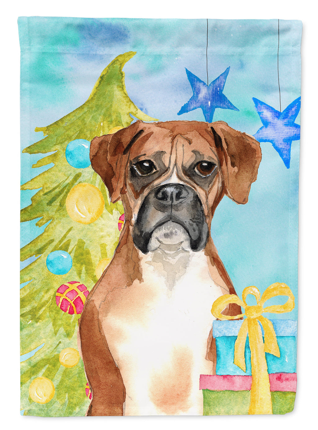 Christmas Tree Boxer House Flag 28x40 Porch Sleeve Pole Decorative Outside Yard Banner Artwork Wall Hanging, Polyester