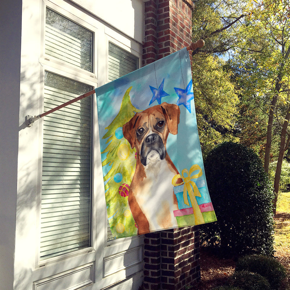Christmas Tree Boxer House Flag 28x40 Porch Sleeve Pole Decorative Outside Yard Banner Artwork Wall Hanging, Polyester