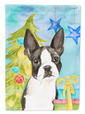 Christmas Tree Boston Terrier House Flag 28x40 Porch Sleeve Pole Decorative Outside Yard Banner Artwork Wall Hanging, Polyester