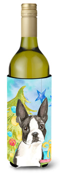 Christmas Tree Boston Terrier Wine Bottle Hugger Gift Sleeve for Standard 750 ml Bottles, Insulated Reusable Also Fits Mini Shot & Pint Bottles