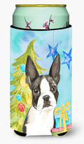 Christmas Tree Boston Terrier Tall Boy Hugger Can Cooler Sleeve Machine Washable Drink Collapsible Insulator Beverage Insulated Holder