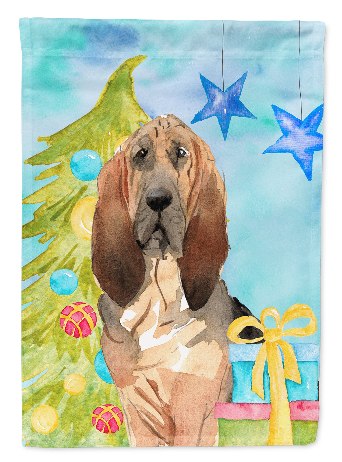 Christmas Tree Bloodhound House Flag 28x40 Porch Sleeve Pole Decorative Outside Yard Banner Artwork Wall Hanging, Polyester