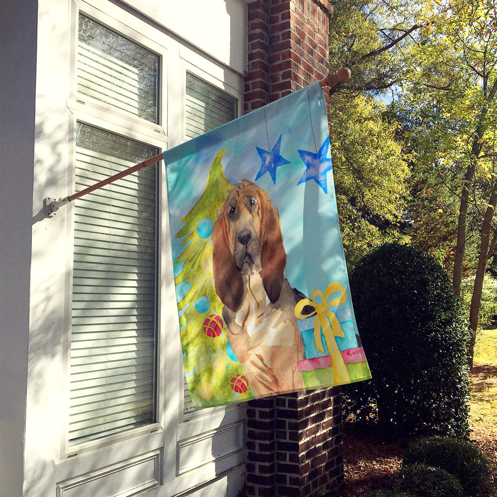 Christmas Tree Bloodhound House Flag 28x40 Porch Sleeve Pole Decorative Outside Yard Banner Artwork Wall Hanging, Polyester