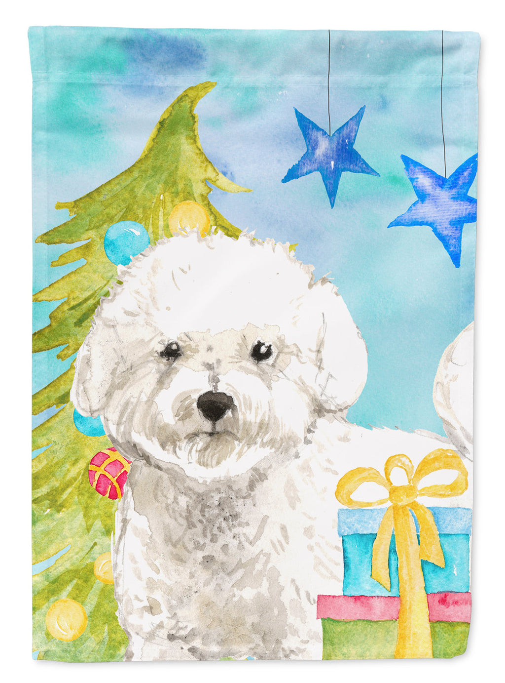 Christmas Tree Bichon Frise House Flag 28x40 Porch Sleeve Pole Decorative Outside Yard Banner Artwork Wall Hanging, Polyester