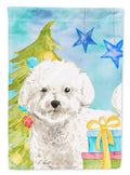 Christmas Tree Bichon Frise House Flag 28x40 Porch Sleeve Pole Decorative Outside Yard Banner Artwork Wall Hanging, Polyester