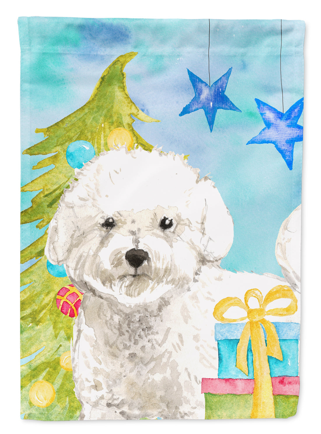 Christmas Tree Bichon Frise House Flag 28x40 Porch Sleeve Pole Decorative Outside Yard Banner Artwork Wall Hanging, Polyester