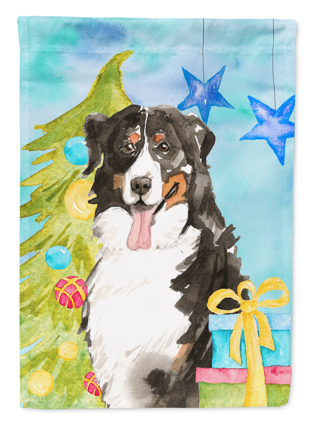 Christmas Tree Bernese Mountain Dog House Flag 28x40 Porch Sleeve Pole Decorative Outside Yard Banner Artwork Wall Hanging, Polyester