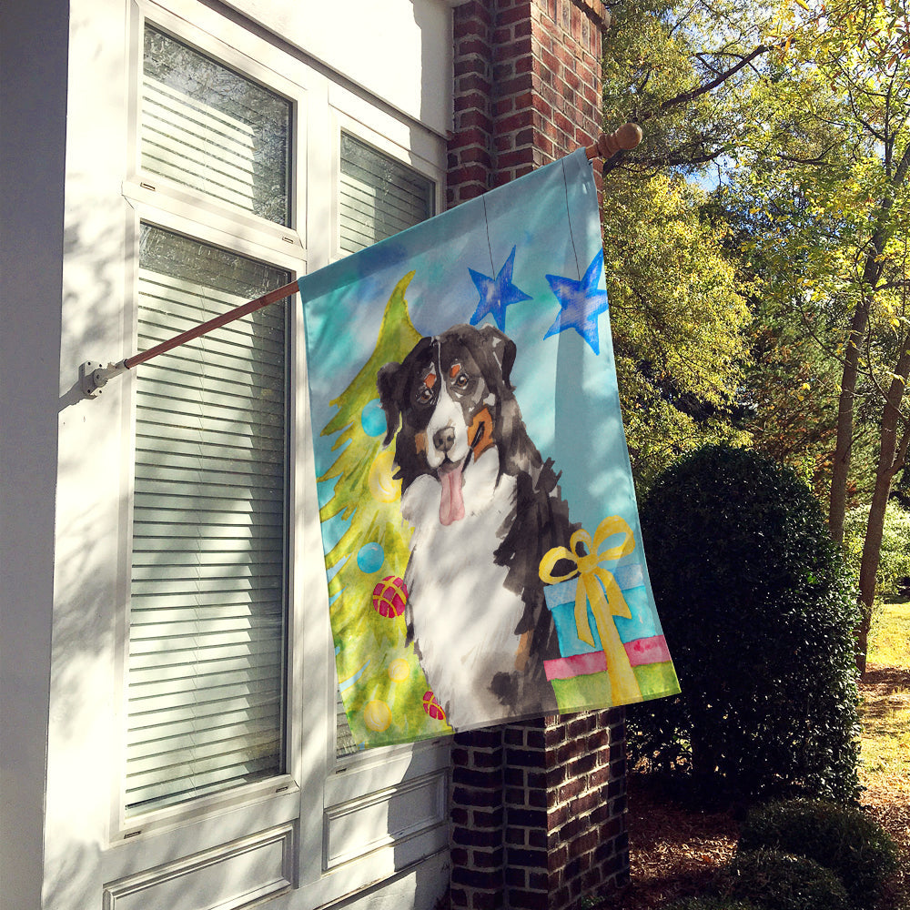 Christmas Tree Bernese Mountain Dog House Flag 28x40 Porch Sleeve Pole Decorative Outside Yard Banner Artwork Wall Hanging, Polyester