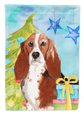 Christmas Tree Basset Hound House Flag 28x40 Porch Sleeve Pole Decorative Outside Yard Banner Artwork Wall Hanging, Polyester