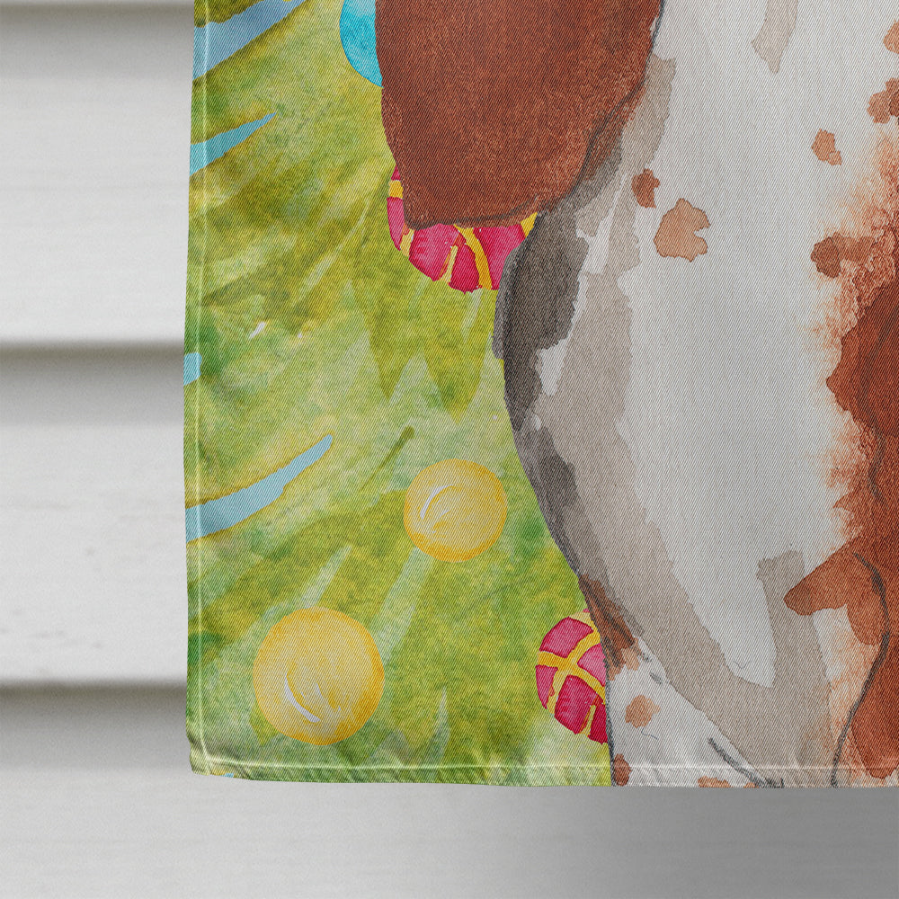 Christmas Tree Basset Hound House Flag 28x40 Porch Sleeve Pole Decorative Outside Yard Banner Artwork Wall Hanging, Polyester