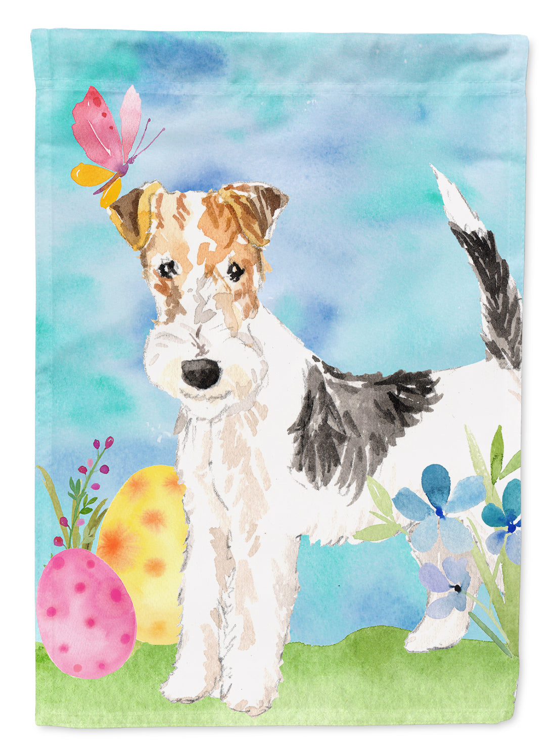 Easter Eggs Fox Terrier House Flag 28x40 Porch Sleeve Pole Decorative Outside Yard Banner Artwork Wall Hanging, Polyester