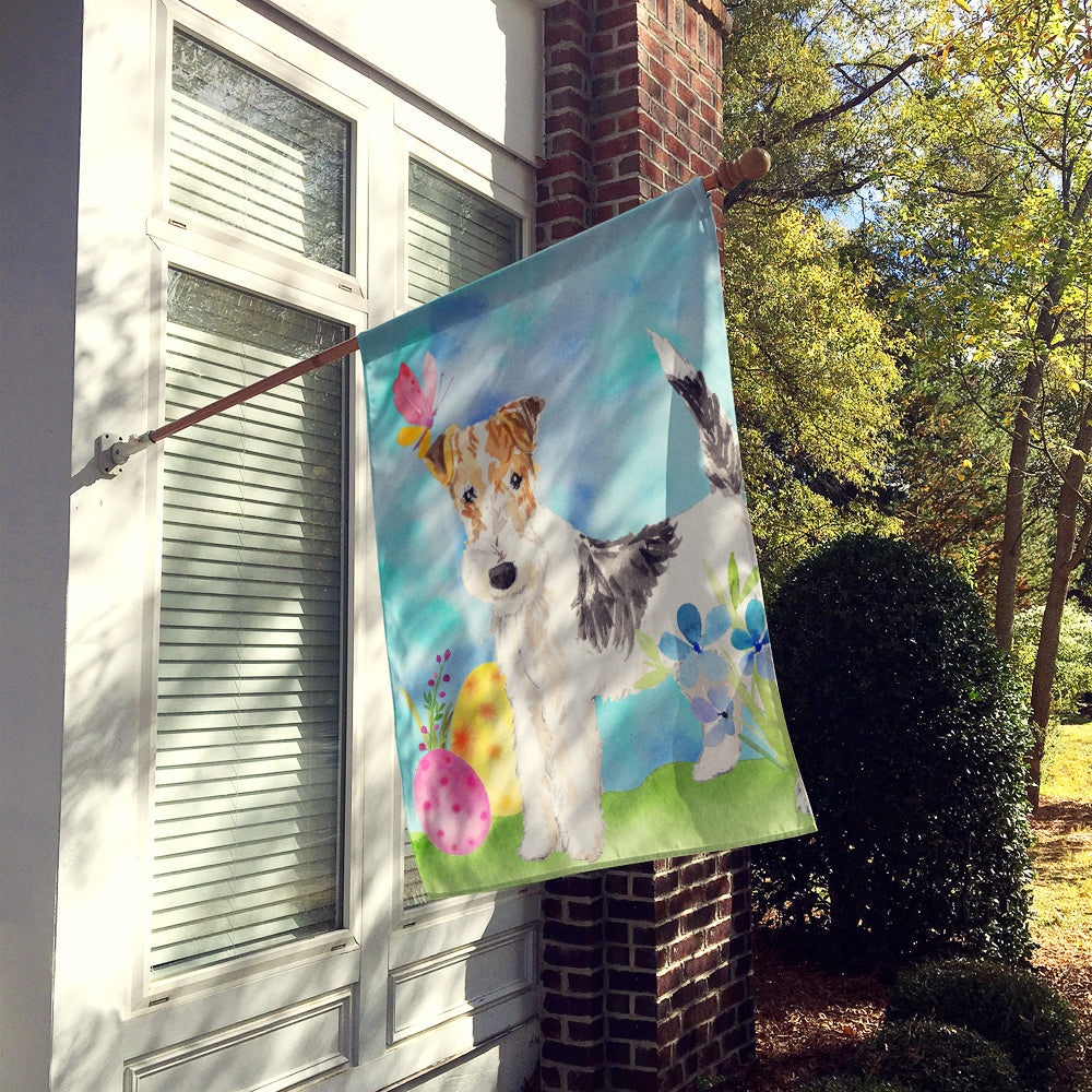Easter Eggs Fox Terrier House Flag 28x40 Porch Sleeve Pole Decorative Outside Yard Banner Artwork Wall Hanging, Polyester