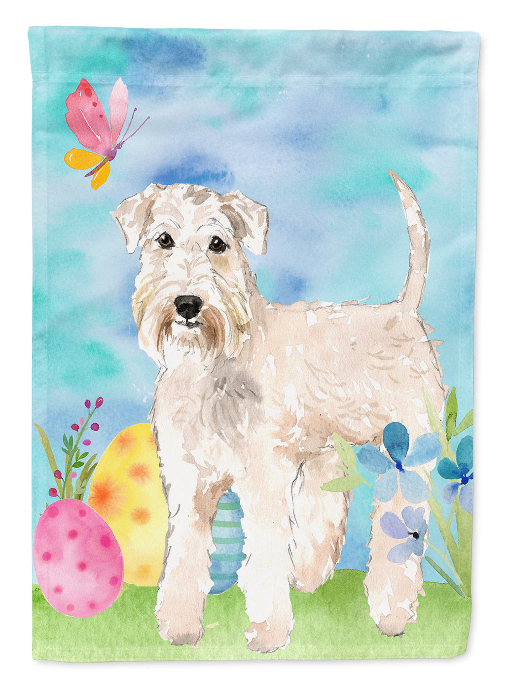 Easter Eggs Wheaten Terrier House Flag 28x40 Porch Sleeve Pole Decorative Outside Yard Banner Artwork Wall Hanging, Polyester