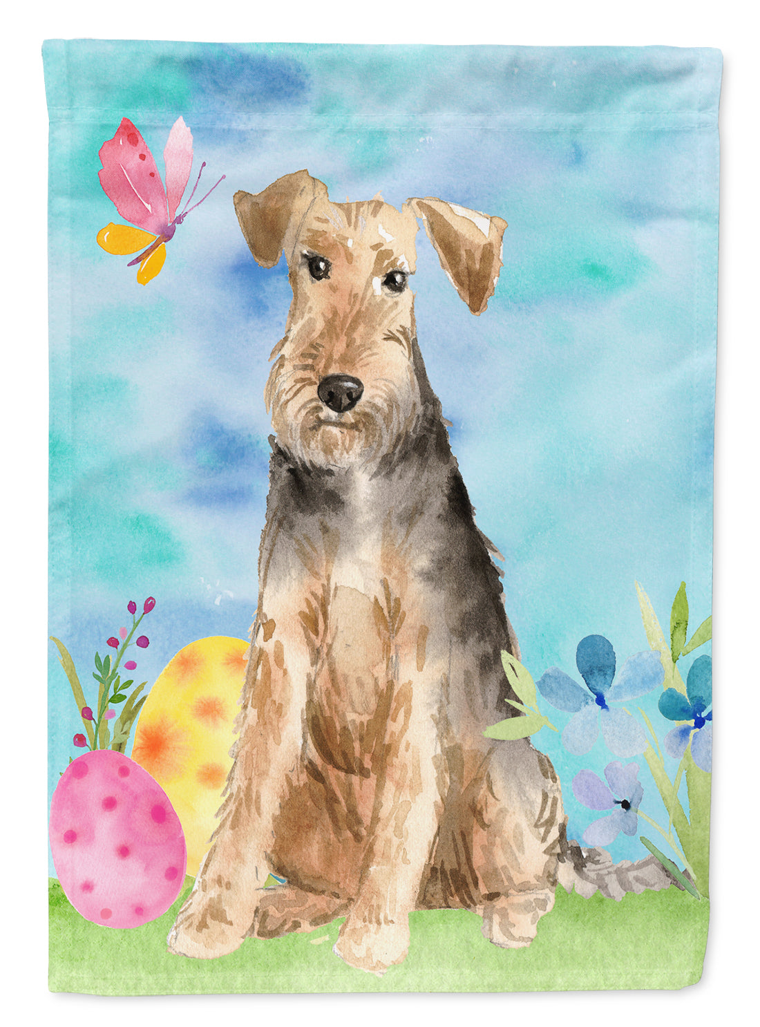 Easter Eggs Welsh Terrier House Flag 28x40 Porch Sleeve Pole Decorative Outside Yard Banner Artwork Wall Hanging, Polyester