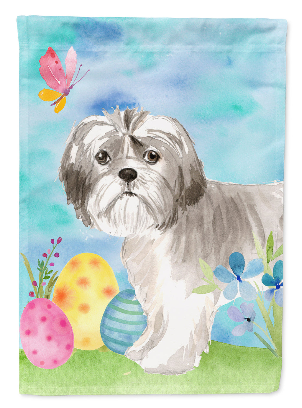 Easter Eggs Shih Tzu Puppy House Flag 28x40 Porch Sleeve Pole Decorative Outside Yard Banner Artwork Wall Hanging, Polyester