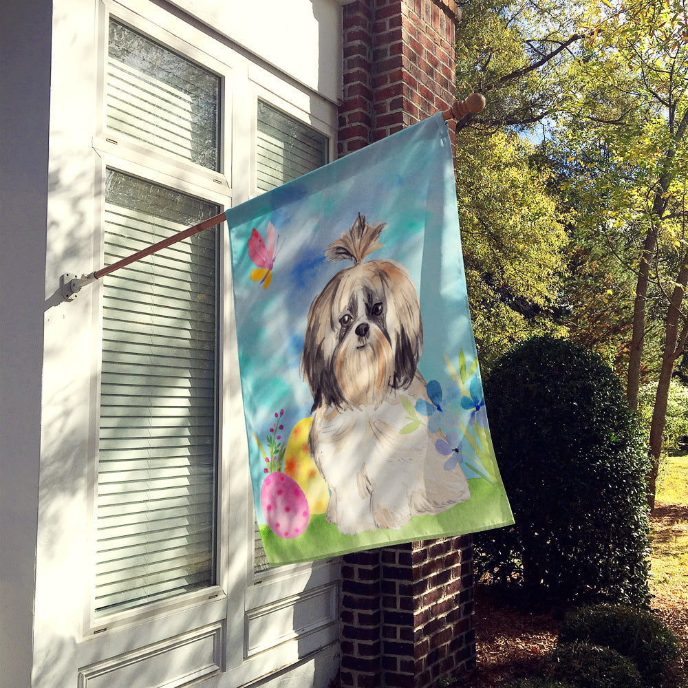 Easter Eggs Shih Tzu House Flag 28x40 Porch Sleeve Pole Decorative Outside Yard Banner Artwork Wall Hanging, Polyester