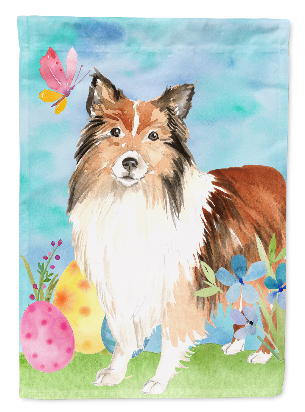 Easter Eggs Sheltie House Flag 28x40 Porch Sleeve Pole Decorative Outside Yard Banner Artwork Wall Hanging, Polyester