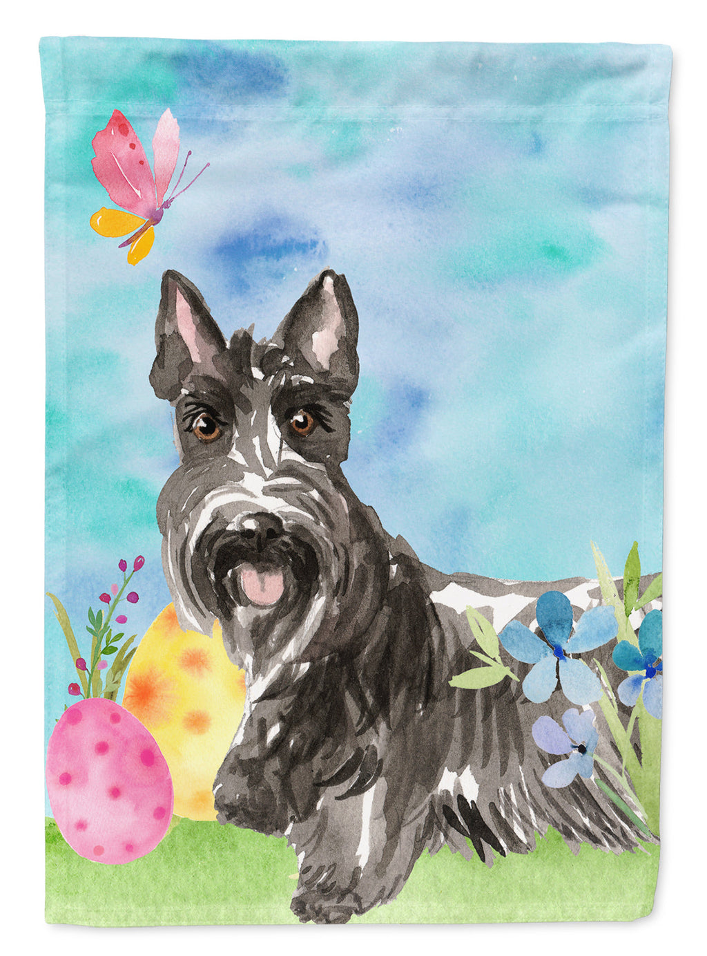Easter Eggs Scottish Terrier House Flag 28x40 Porch Sleeve Pole Decorative Outside Yard Banner Artwork Wall Hanging, Polyester