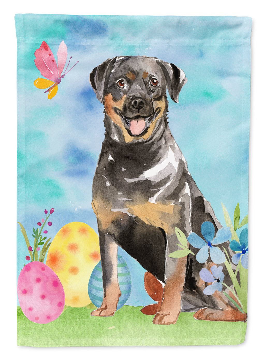 Easter Eggs Rottweiler House Flag 28x40 Porch Sleeve Pole Decorative Outside Yard Banner Artwork Wall Hanging, Polyester