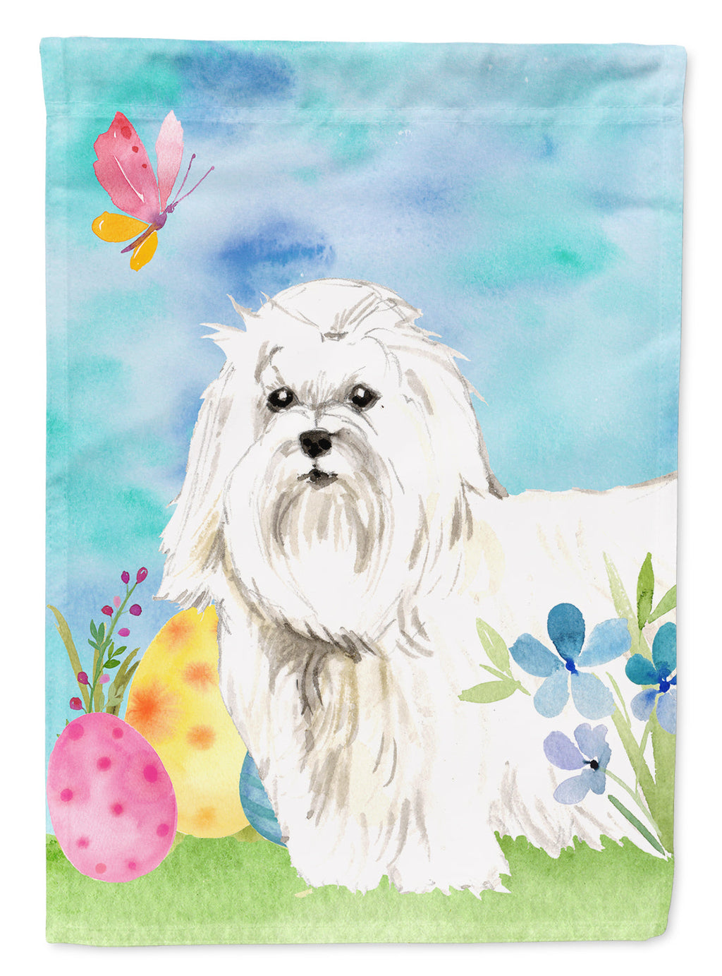 Easter Eggs Maltese House Flag 28x40 Porch Sleeve Pole Decorative Outside Yard Banner Artwork Wall Hanging, Polyester