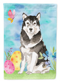 Easter Eggs Alaskan Malamute House Flag 28x40 Porch Sleeve Pole Decorative Outside Yard Banner Artwork Wall Hanging, Polyester