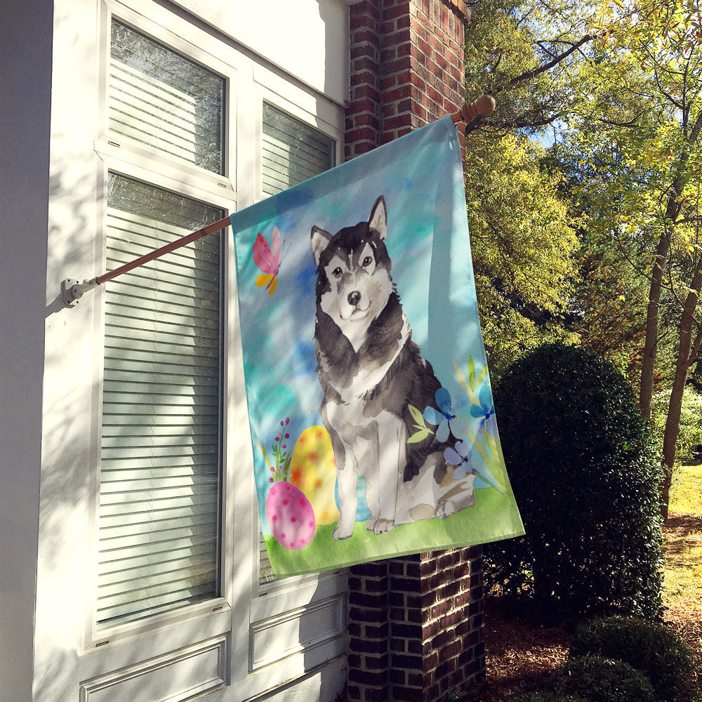 Easter Eggs Alaskan Malamute House Flag 28x40 Porch Sleeve Pole Decorative Outside Yard Banner Artwork Wall Hanging, Polyester