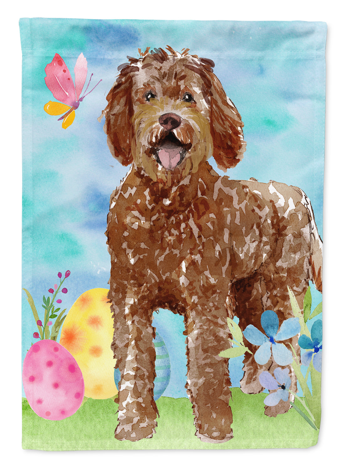 Easter Eggs Labradoodle House Flag 28x40 Porch Sleeve Pole Decorative Outside Yard Banner Artwork Wall Hanging, Polyester
