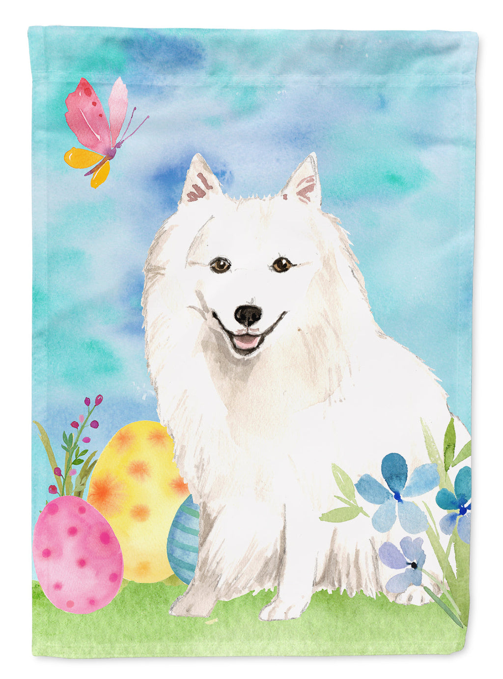 Easter Eggs Japanese Spitz House Flag 28x40 Porch Sleeve Pole Decorative Outside Yard Banner Artwork Wall Hanging, Polyester