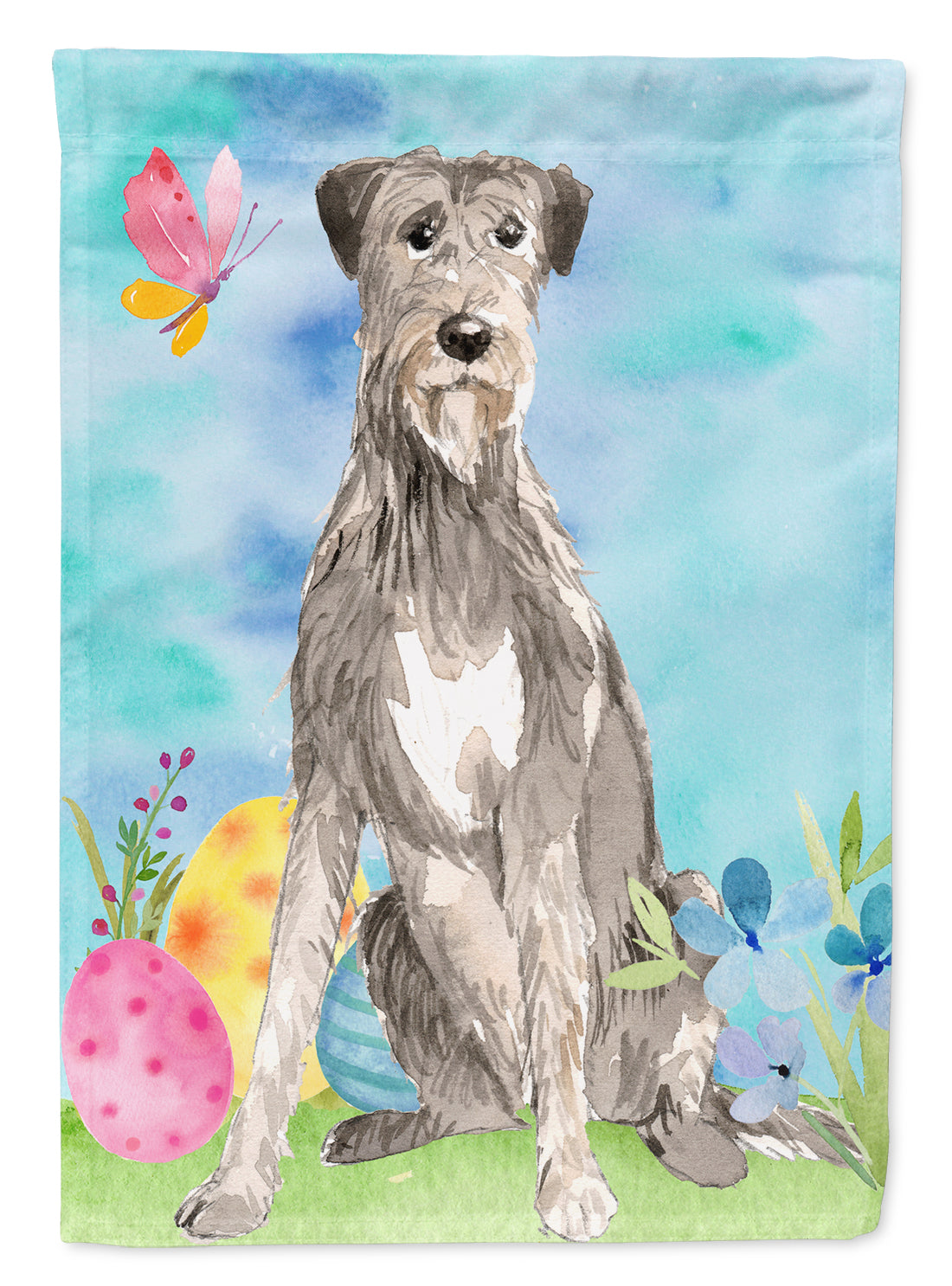 Easter Eggs Irish Wolfhound House Flag 28x40 Porch Sleeve Pole Decorative Outside Yard Banner Artwork Wall Hanging, Polyester