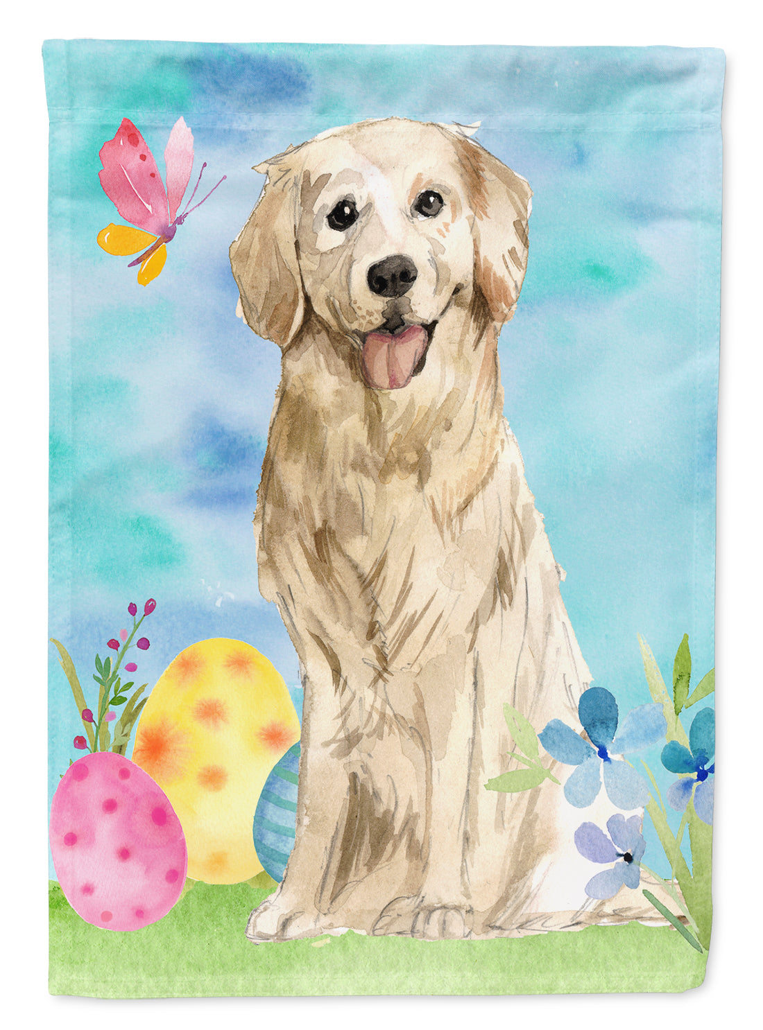 Easter Eggs Golden Retriever House Flag 28x40 Porch Sleeve Pole Decorative Outside Yard Banner Artwork Wall Hanging, Polyester