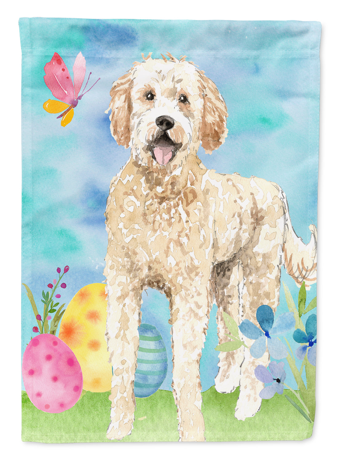 Easter Eggs Goldendoodle House Flag 28x40 Porch Sleeve Pole Decorative Outside Yard Banner Artwork Wall Hanging, Polyester