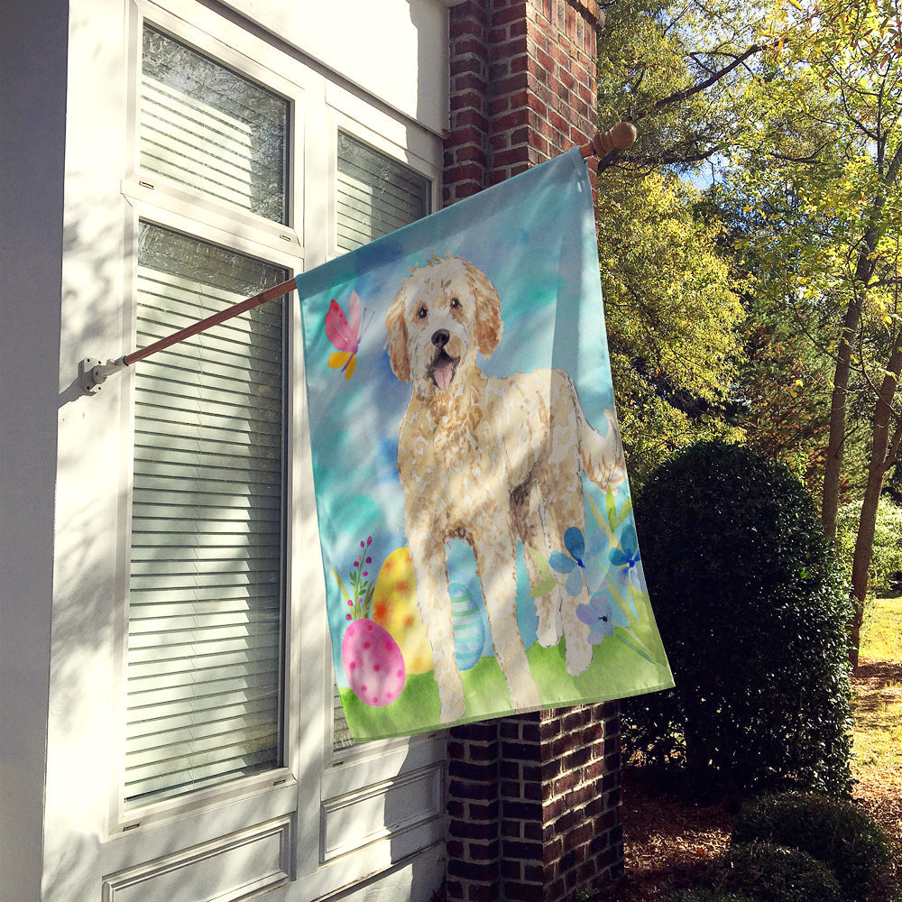 Easter Eggs Goldendoodle House Flag 28x40 Porch Sleeve Pole Decorative Outside Yard Banner Artwork Wall Hanging, Polyester