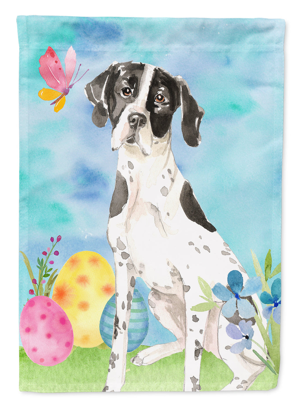 Easter Eggs English Pointer House Flag 28x40 Porch Sleeve Pole Decorative Outside Yard Banner Artwork Wall Hanging, Polyester