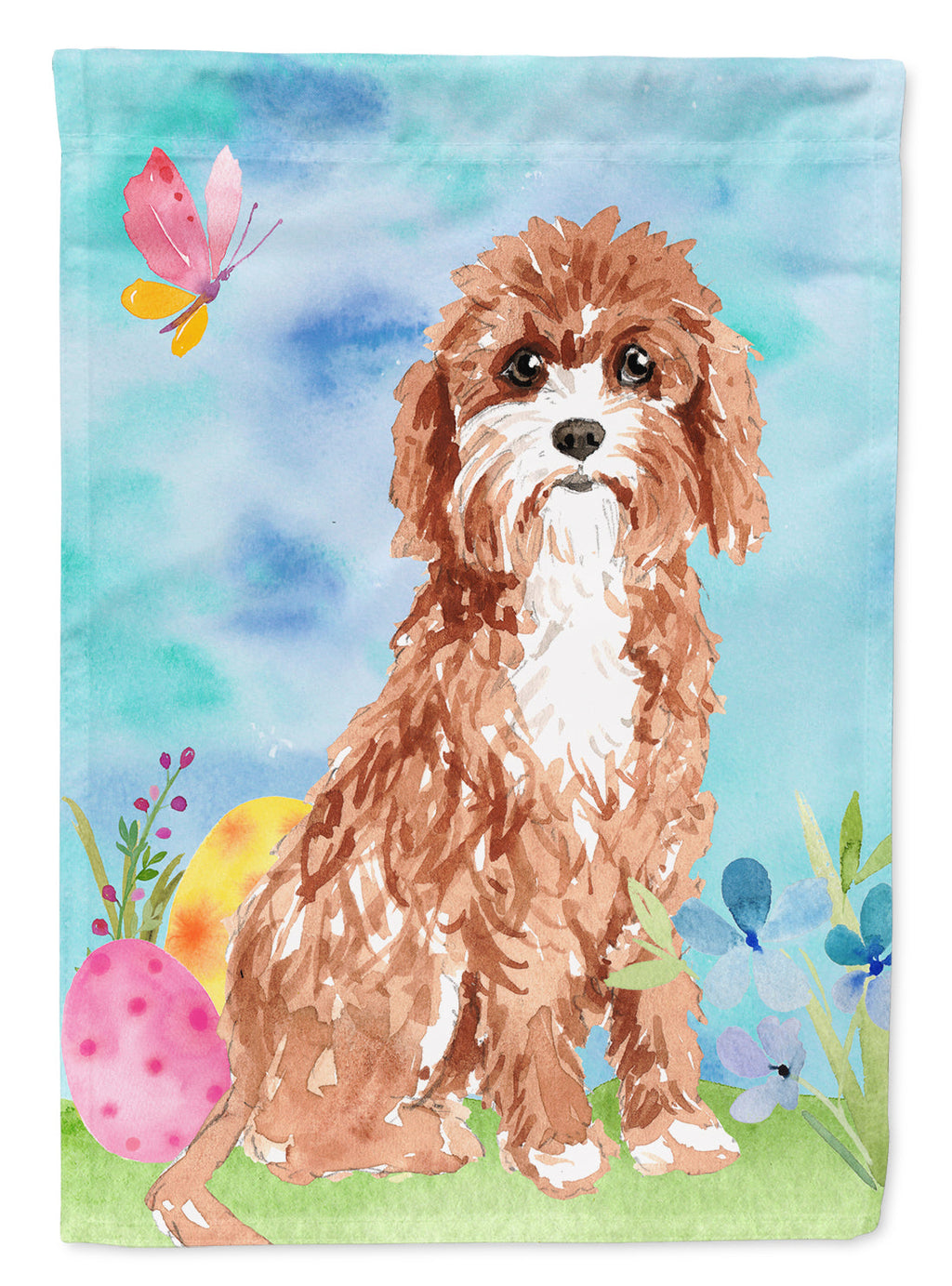 Easter Eggs Cavapoo House Flag 28x40 Porch Sleeve Pole Decorative Outside Yard Banner Artwork Wall Hanging, Polyester