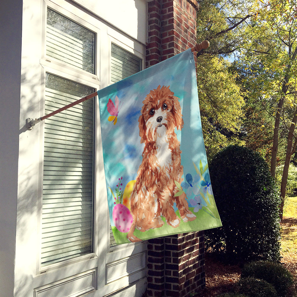 Easter Eggs Cavapoo House Flag 28x40 Porch Sleeve Pole Decorative Outside Yard Banner Artwork Wall Hanging, Polyester