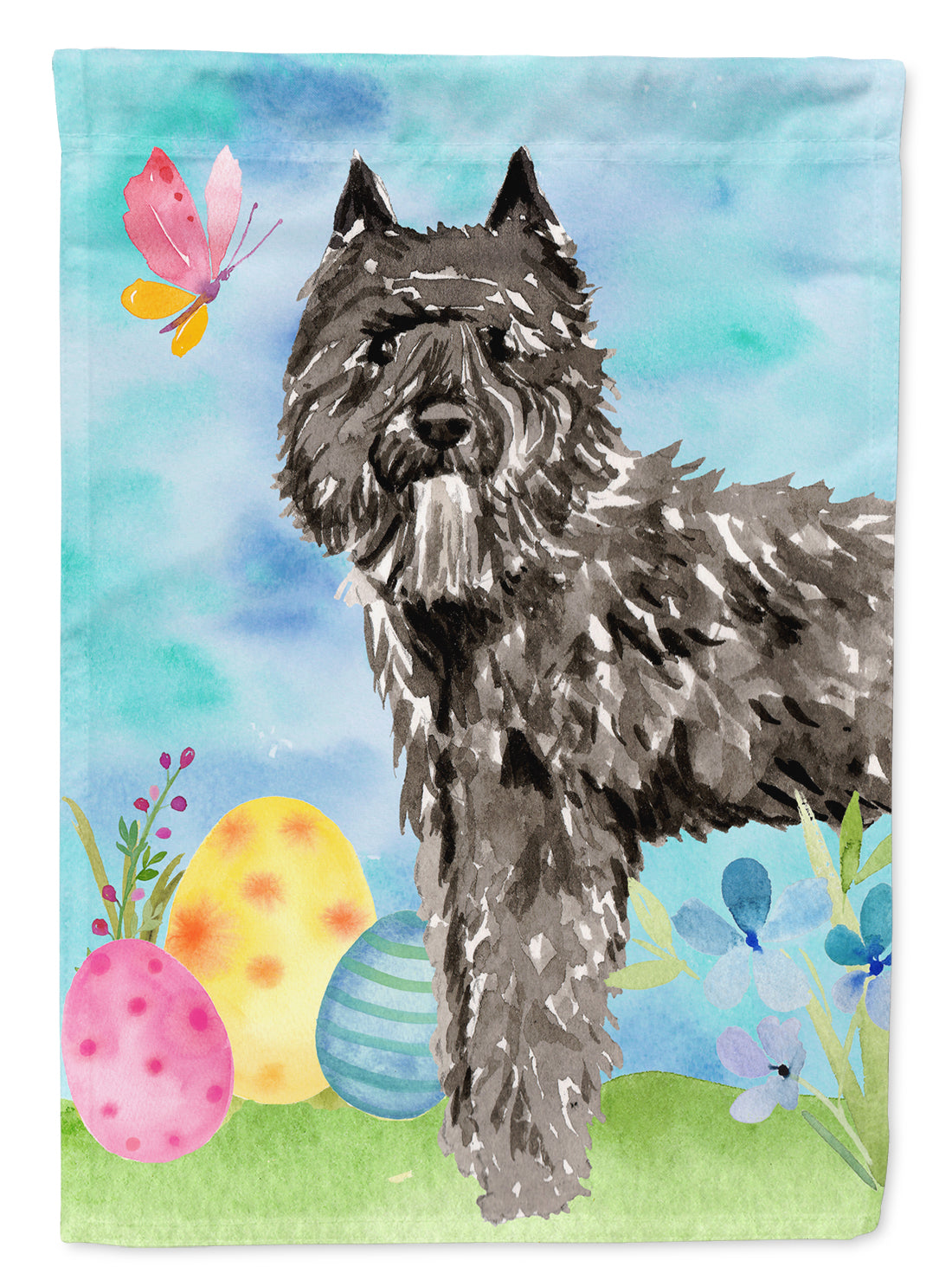 Easter Eggs Bouvier des Flandres House Flag 28x40 Porch Sleeve Pole Decorative Outside Yard Banner Artwork Wall Hanging, Polyester
