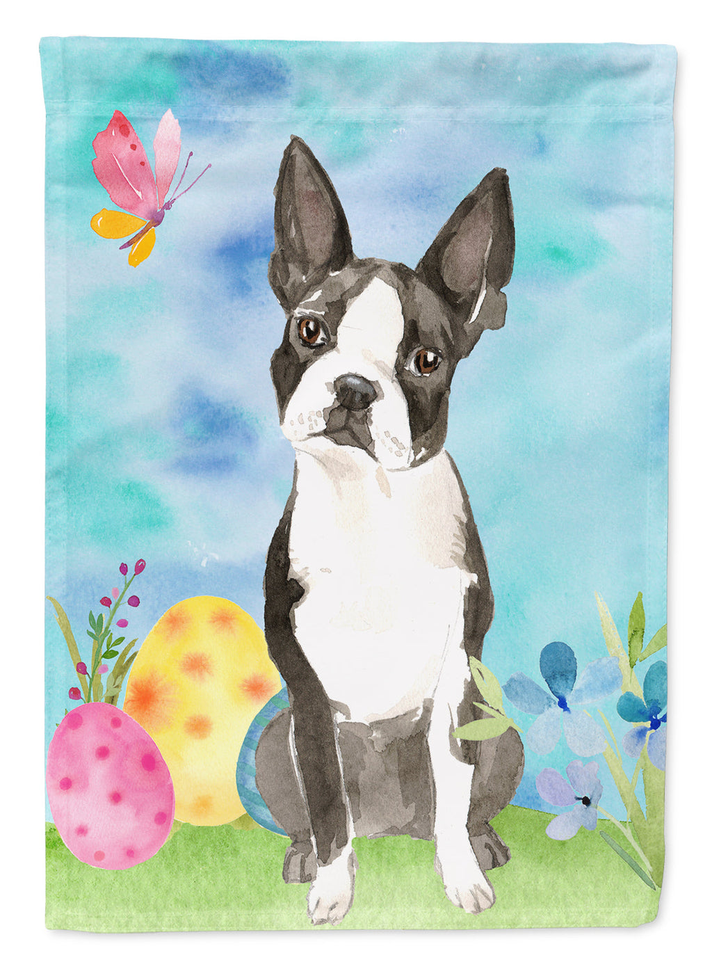 Easter Eggs Boston Terrier House Flag 28x40 Porch Sleeve Pole Decorative Outside Yard Banner Artwork Wall Hanging, Polyester