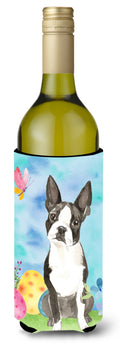 Easter Eggs Boston Terrier Wine Bottle Hugger Gift Sleeve for Standard 750 ml Bottles, Insulated Reusable Also Fits Mini Shot & Pint Bottles