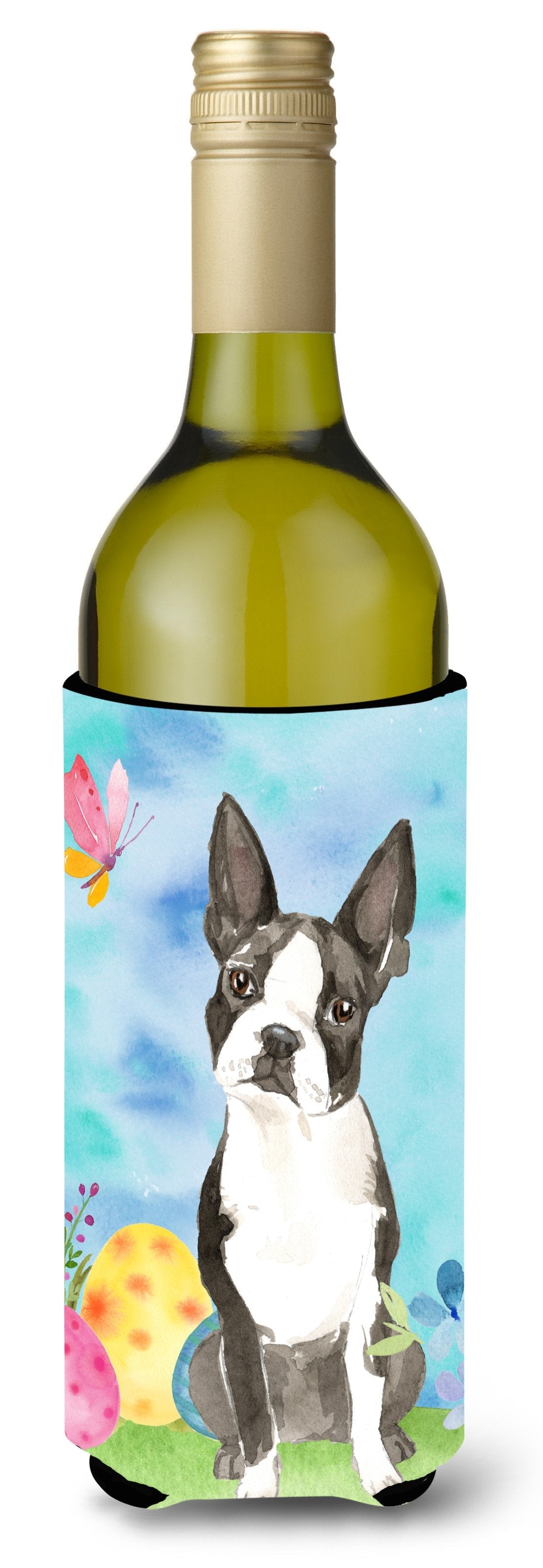 Easter Eggs Boston Terrier Wine Bottle Hugger Gift Sleeve for Standard 750 ml Bottles, Insulated Reusable Also Fits Mini Shot & Pint Bottles