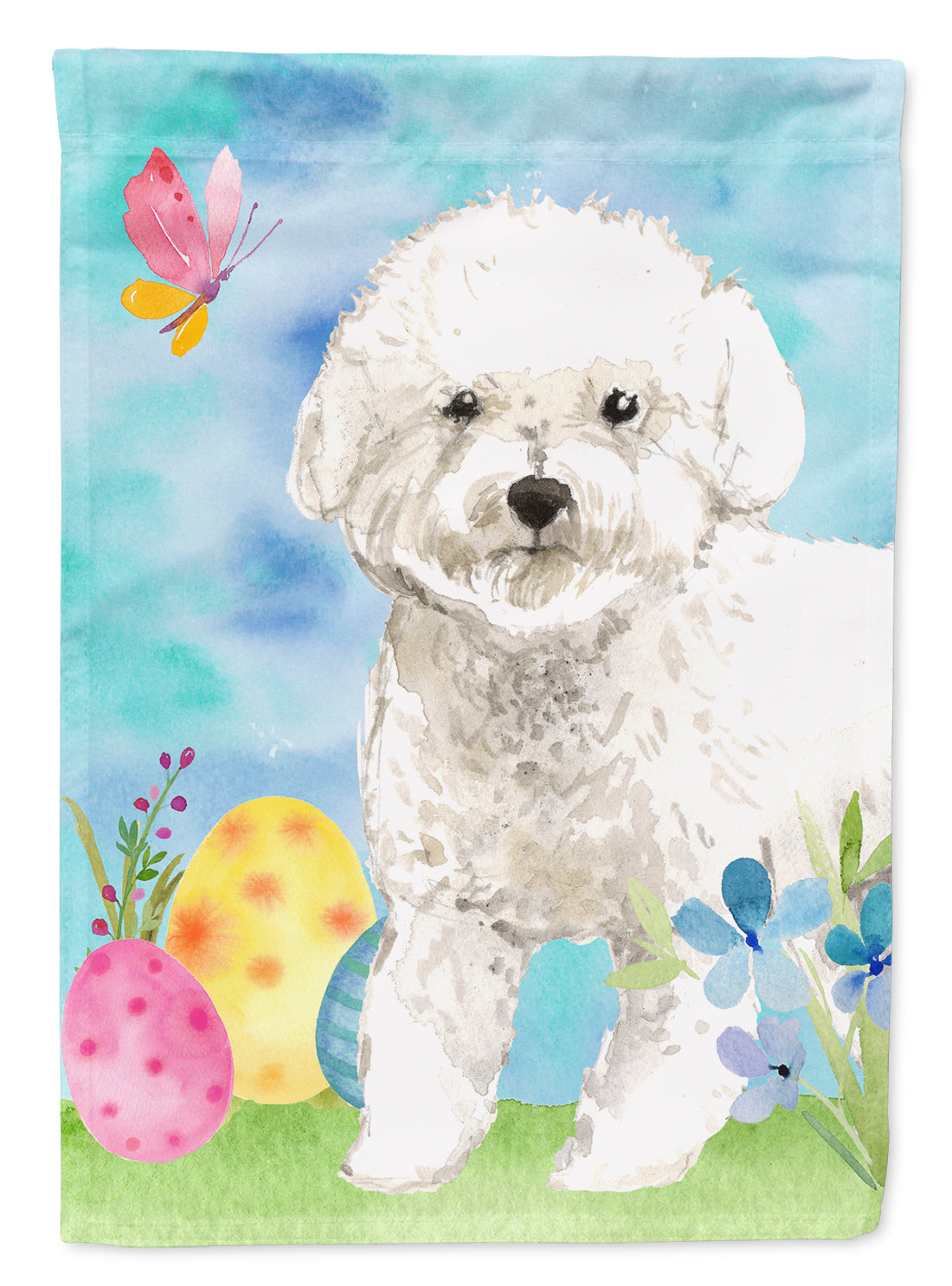 Easter Eggs Bichon Frise House Flag 28x40 Porch Sleeve Pole Decorative Outside Yard Banner Artwork Wall Hanging, Polyester